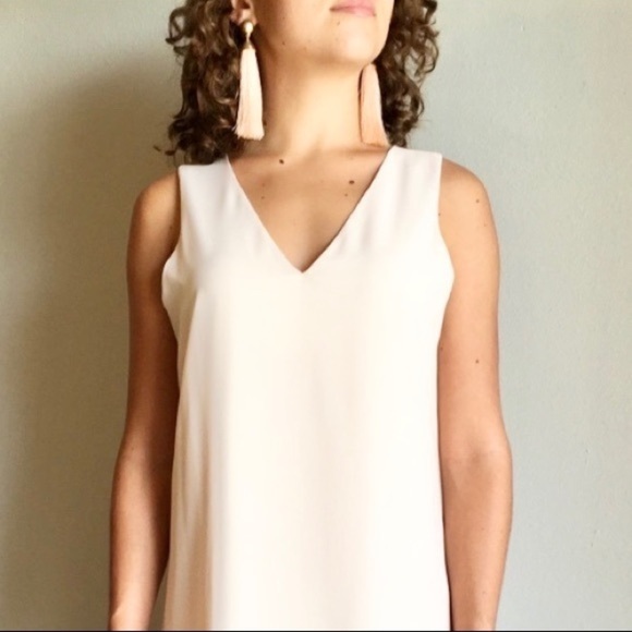 NWT Caged Back Slip Dress Tank Swing Mini Midi Openback Sleeveless Neutral Cream - Picture 4 of 9